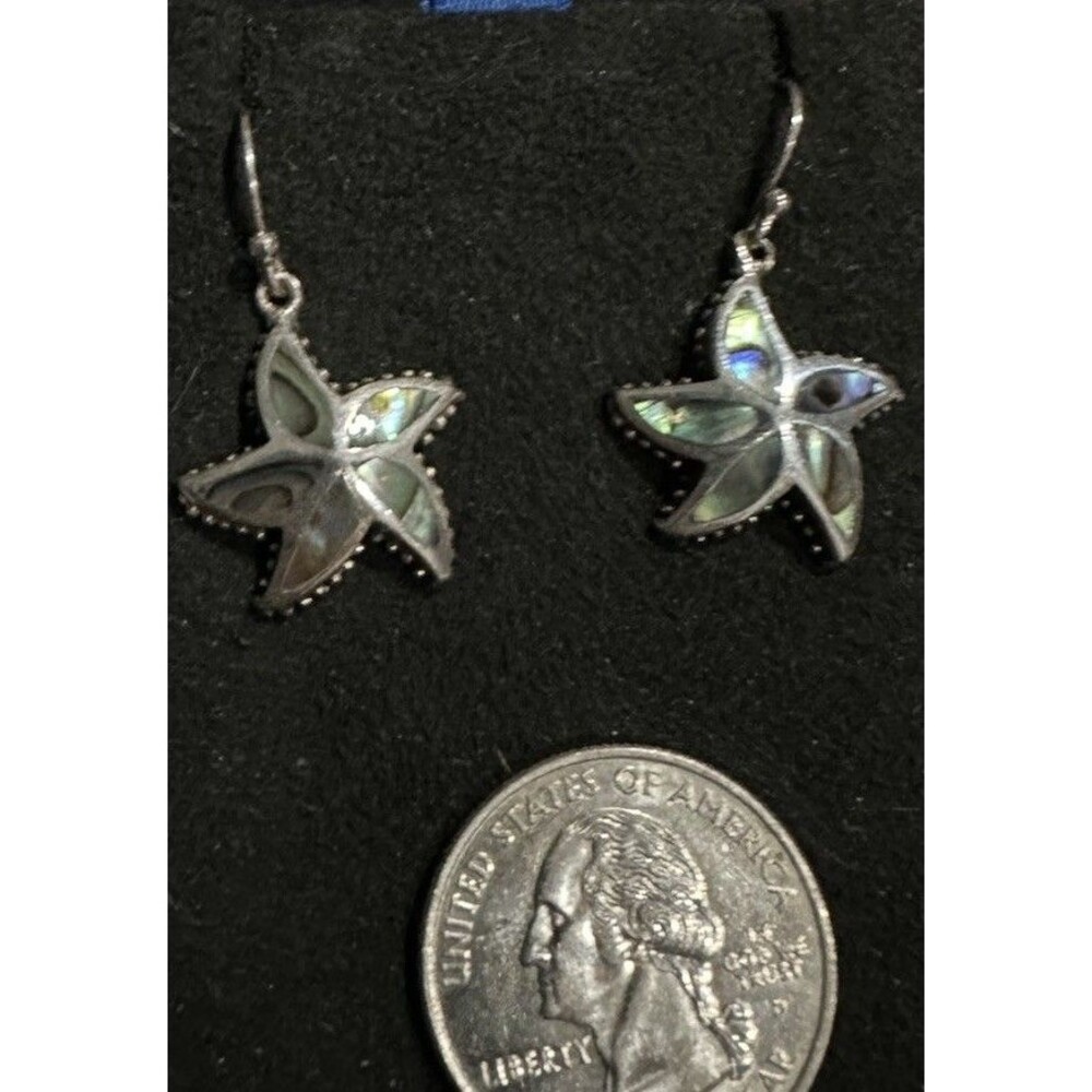 925 Silver Hawaiian Detailed Starfish Sea Star Abalone Shell Paua Hook Earrings
